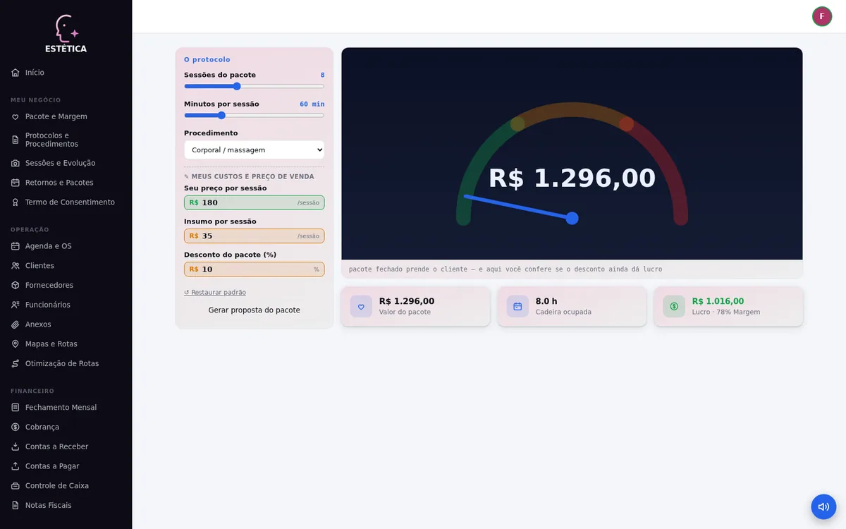 Tela de Protocolos e Procedimentos do sistema ESTÉTICA